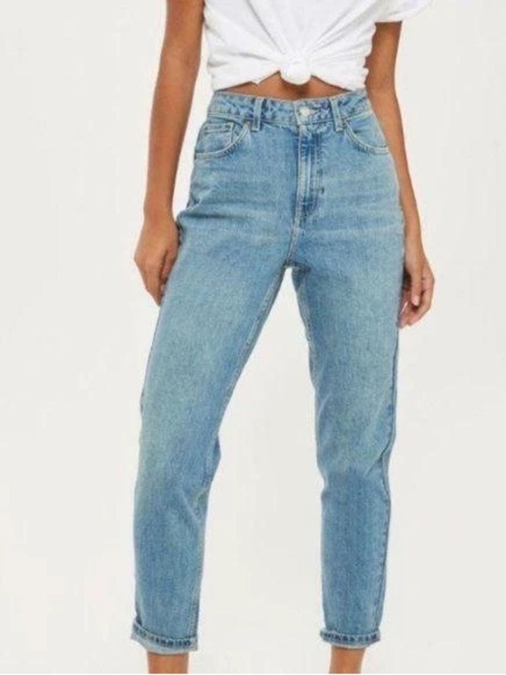 Topshop (28) Moto Bleach Wash High-Rise Mom Jeans Iconic Ankle